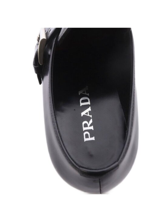 Prada Leather Belt Loafers Square Toe 7.5 Black main image 8